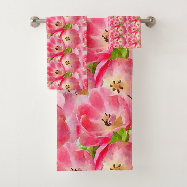 Pink Watercolor Tulips Towel Set (Insitu)