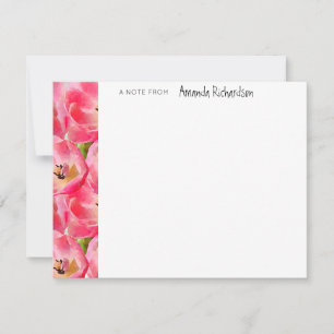 Pink Watercolor Tulips Whimsical Note Card