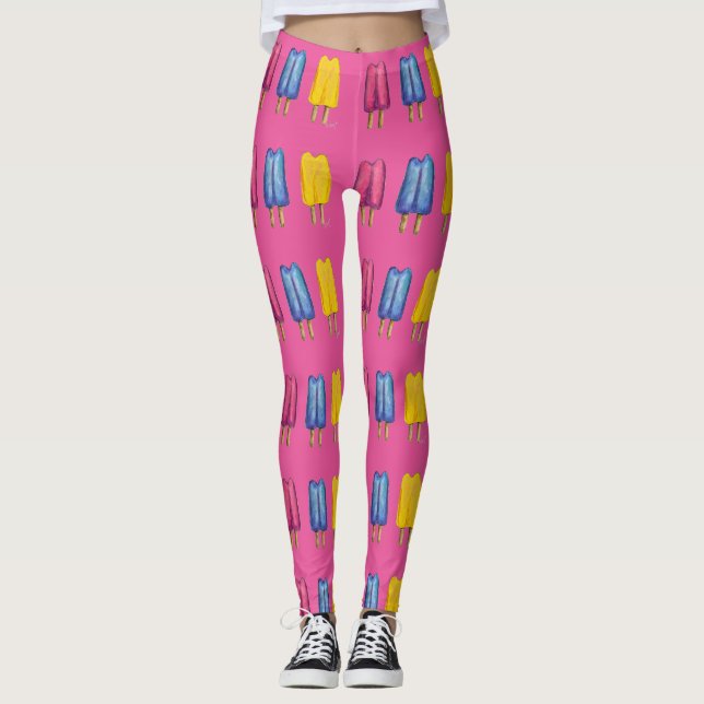 Pink Watercolor Twin Pop Popsicle Popsicles Foodie Leggings (Front)