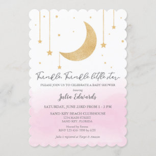 Pink Watercolor Twinkle Little Star Baby Shower Invitation