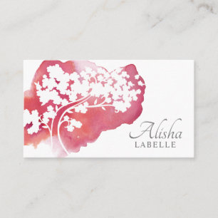 Pink Watercolor Wash & Pretty Cherry Blossom Tree Business Card