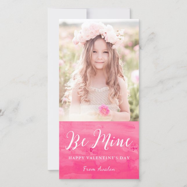 Pink Watercolor Wash Valentine's Day Photo Card (Front)