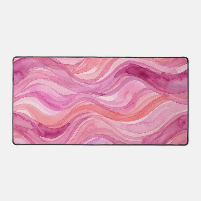 Pink Watercolor Waves Pattern Desk Mat (Front)