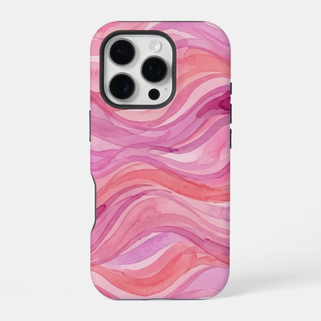 Pink Watercolor Waves Pattern iPhone Case (Back)