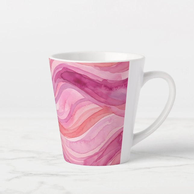 Pink Watercolor Waves Pattern Latte Mug (Right)