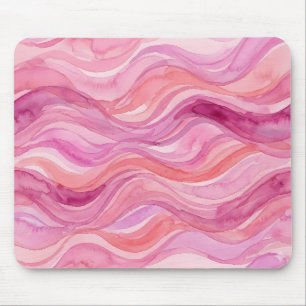 Pink Watercolor Waves Pattern Mouse Mat