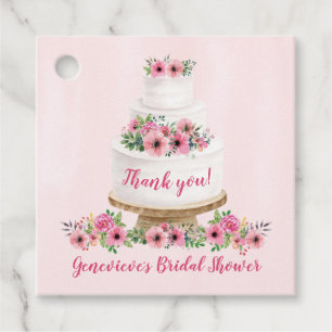 Pink Watercolor Wedding Cake Thank You Favour Tags