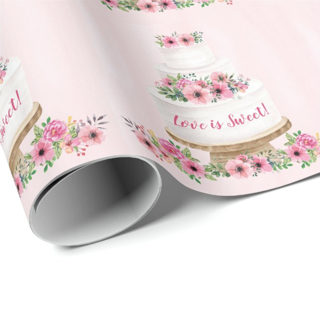 Pink Watercolor Wedding Cake Wrapping Paper (Roll Corner)