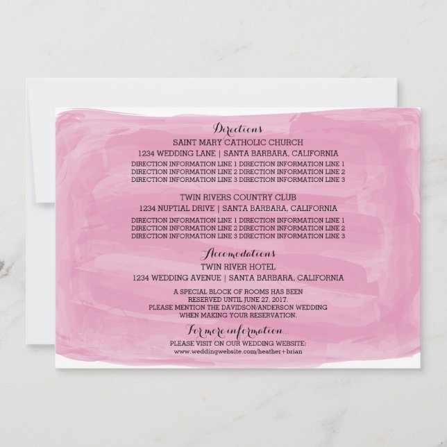 Pink Watercolor Wedding Information Card (Front)