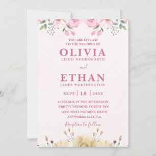 Pink Watercolor Wedding Party Virtual Invitation 