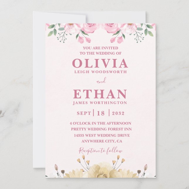 Pink Watercolor Wedding Party Virtual Invitation  (Front)