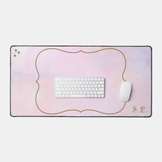 Pink Watercolor Whimsical Desk Mat With Initials