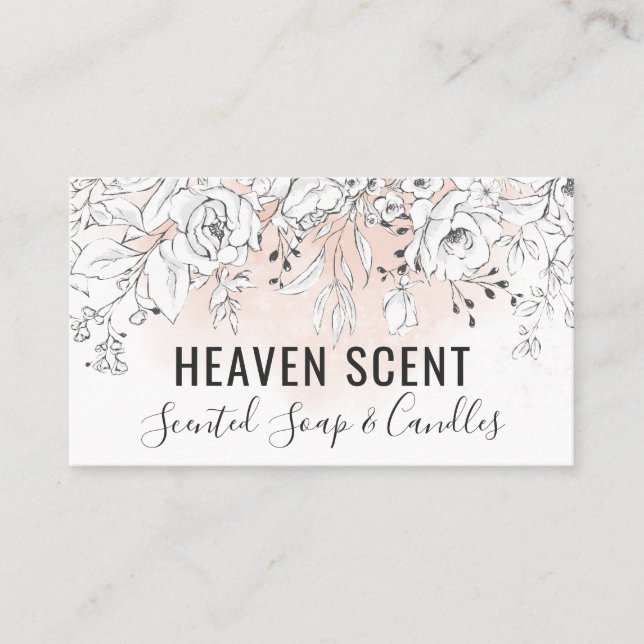 Pink Watercolor White Rose Scented Soap And Candle Business Card (Front)