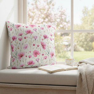 Pink Watercolor Wildflower  Cushion