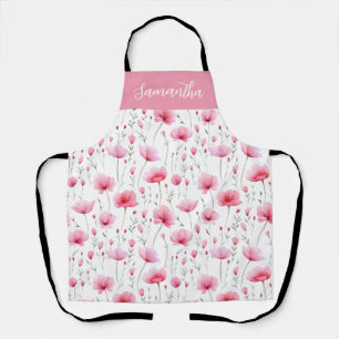 Pink Watercolor Wildflower Custom Name Apron