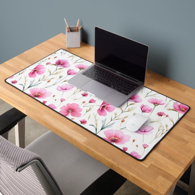 Pink Watercolor Wildflower  Desk Mat (Office 2)