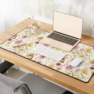 Pink Watercolor Wildflower Desk Mat