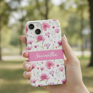 Pink Watercolor Wildflower Name Case-Mate iPhone 14 Case