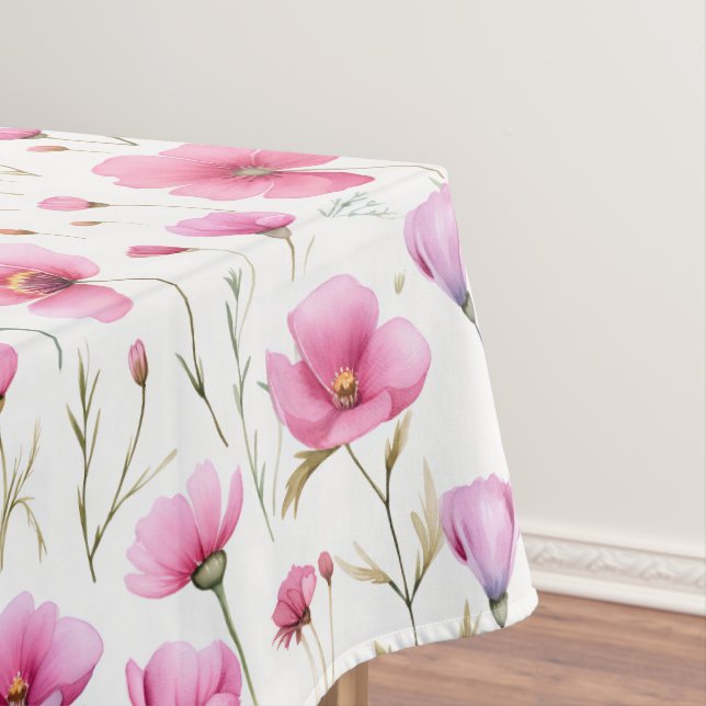 Pink Watercolor Wildflower  Tablecloth (In Situ)