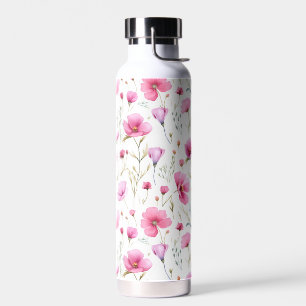 Pink Watercolor Wildflower Water Bottle
