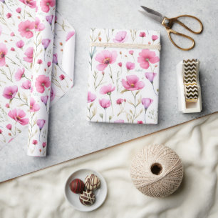 Pink Watercolor Wildflower  Wrapping Paper