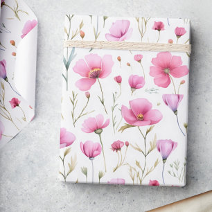 Pink Watercolor Wildflower Wrapping Paper
