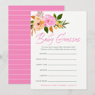 Pink watercolor wildflowers Baby Predictions Game Invitation