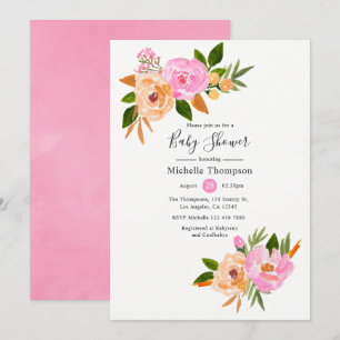 Pink watercolor wildflowers Baby Shower Invitation