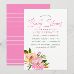 Pink watercolor wildflowers Baby Shower Invitation