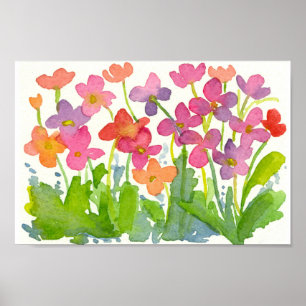 Pink Watercolor Wildflowers Cotton Candy Peach Poster