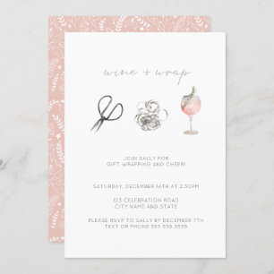 Pink Watercolor Wine Wrap Christmas Holiday Party Invitation