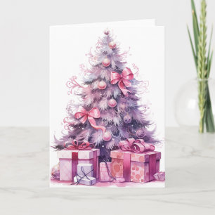 Pink Watercolor Xmas Tree Card