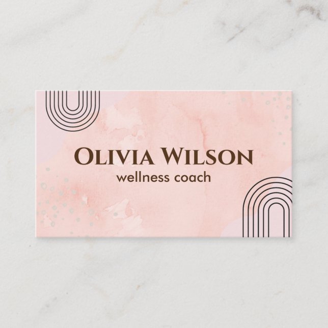 Pink Watercolor Yoga Wellness Coach Business Card (Front)