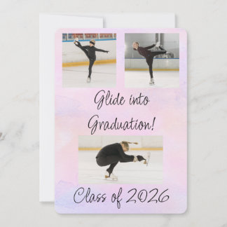 Pink Watercolored Ice Skating  Graduation Party Invitation