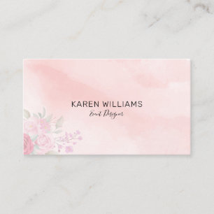 Pink watercolors faded flowers bouquet business card