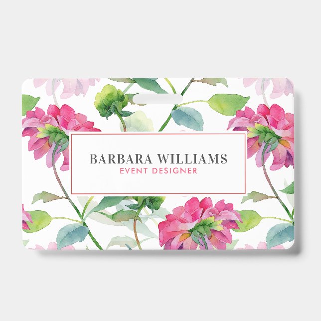 Pink Watercolors Flowers Pattern ID Badge (Front)