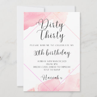 Pink Watercolour 30th Birthday Invitation