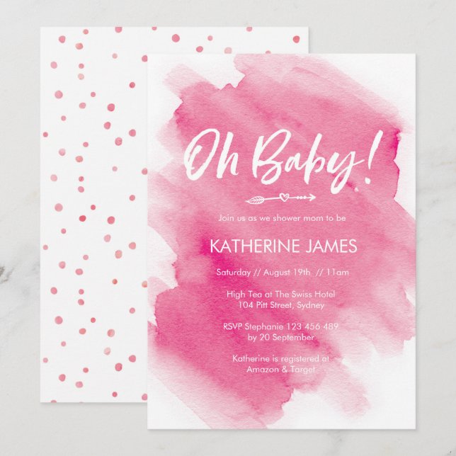 Pink Watercolour Baby Shower invitation (Front/Back)