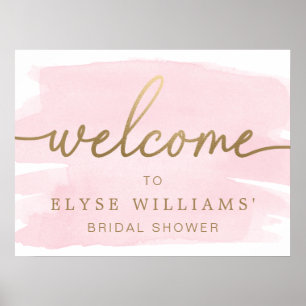 Pink Watercolour Bridal Shower Welcome Sign