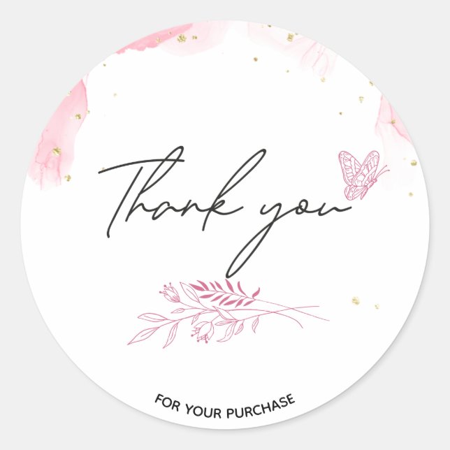 Pink watercolour business thank you classic round sticker (Front)