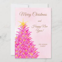 Pink Watercolour Christmas Tree Holiday Card