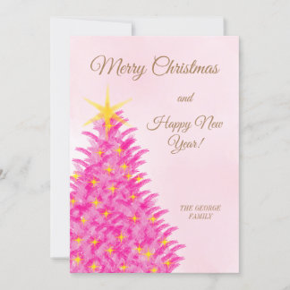 Pink Watercolour Christmas Tree Holiday Card