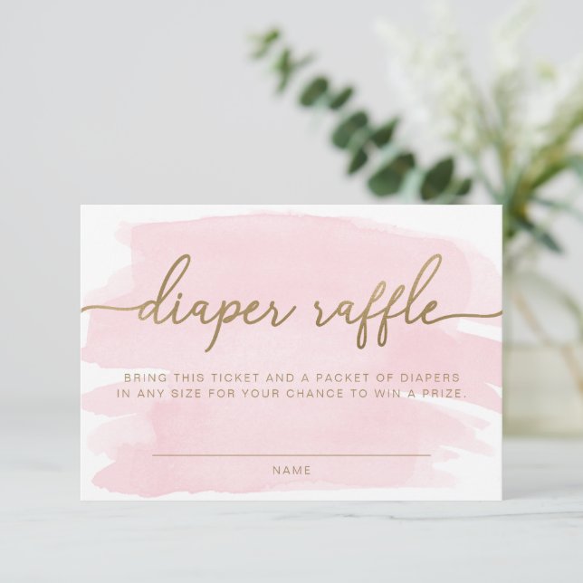 Pink Watercolour Diaper Raffle Ticket Insert Card (Standing Front)