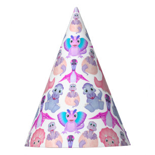 Pink Watercolour Dinosaur Birthday Baby Shower Party Hat