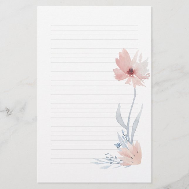 Pink Watercolour Floral Note Paper (Front)