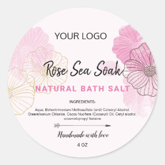 Pink Watercolour flower round label