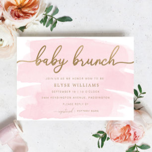 Pink Watercolour Gold Baby Brunch Invitation