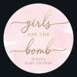 Pink Watercolour Gold Bath Bomb Favour Sticker<br><div class="desc">These Girls Are The Bomb Baby Shower favour stickers are perfect to accompany a bath bomb favours. The design feature a timeless watercolour design with a faux gold foil heading. The gold "girls" “bomb” headings are images that cannot be edited. The heading image can be resized to fit any sticker...</div>