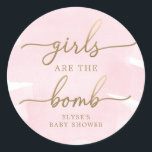 Pink Watercolour Gold Bath Bomb Favour Sticker<br><div class="desc">These Girls Are The Bomb Baby Shower favour stickers are perfect to accompany a bath bomb favours. The design feature a timeless watercolour design with a faux gold foil heading. The gold "girls" “bomb” headings are images that cannot be edited. The heading image can be resized to fit any sticker...</div>