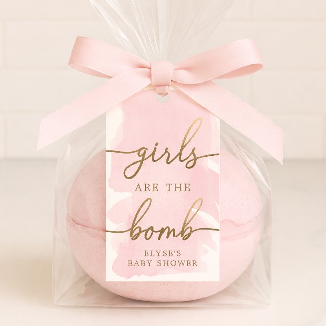 Pink Watercolour Gold Bath Bomb Favour Tag (Creator Uploaded)